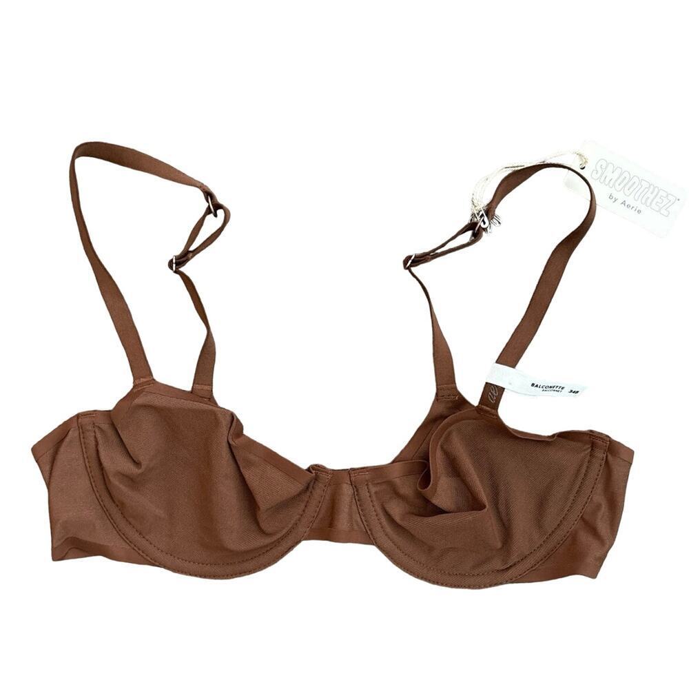 NWT Aerie Smoothez Balconette Mesh Wired Bra In Chocolate Brown Size 34B